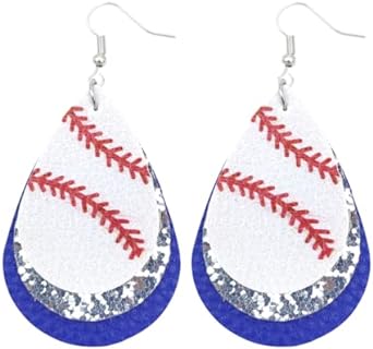 Vibrant Baseball Leather Dangle Earrings with French Wire for Women - Sporty Ball Design