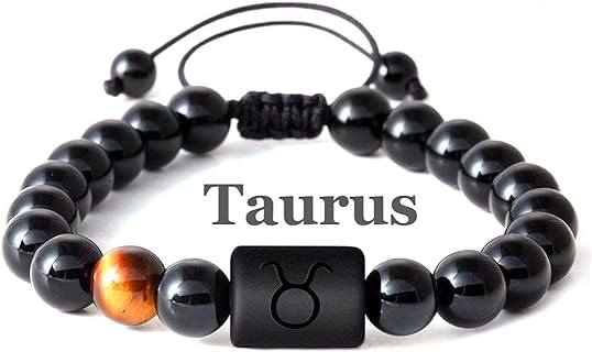 T.F.L Zodiac Signs Bracelet for Men Women, 8mm Natural Black Onyx Stone Constellation Horoscope Braided Beaded Bracelets