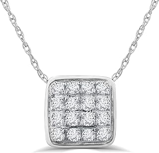 Cable Chain Sterling Silver Floating Square Diamond Pendant Necklace for Women | Ethically Sourced, Lab Grown Brilliance Diamond | Adjustable & Versatile Length, White Rhodium Plated