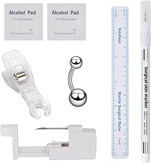 7-Piece Stainless Steel Body Piercing Kit - Versatile Belly Button & Ear Piercing Solution - Ideal for Men and Women - Home & Professional Use