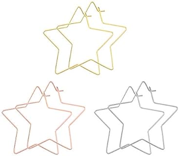 WOWSHOW Women's Geometric Hoop Earrings Set, High-Quality Copper Star Themed Design with Secure Hinged Hoop Back Finding