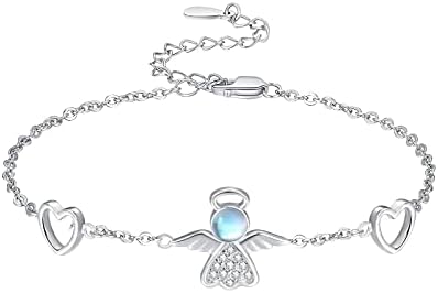 Lobster Claw Angel Wing Cuff Bracelet with Rolo Chain and Zircon Gems for Women or Girls - Sterling Silver Design