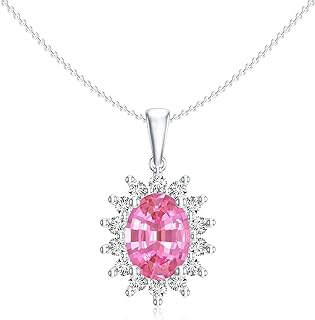 Natural Pink Sapphire Diana Pendant Necklace with Diamond for Women in Sterling Silver / 14K Solid Gold