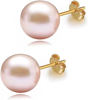 pink pearls 18K plate Gold stud Earrings for women Ladies Girl，Handpicked Genuine Freshwater's aquaculture Cultured AAAA+ Pearls.