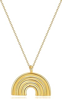 Lobster Claw Clasp Rainbow Pendant Necklace with 18K Gold Plated Cable Chain, Diamond Cubic Zirconia for Women- Simple Handmade Jewelry