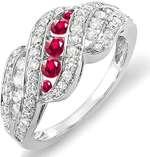 14K White Gold Clasp Ruby and Diamond Horseshoe Engagement Ring, Chain-Linked Design for Ladies, Round/Cocktail Style