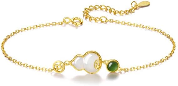 14K Gold Box Chain Bracelet with Natural Jade Stones, Lucky Calabash Design - Ideal Mother’s Day or Birthday Gift for Women