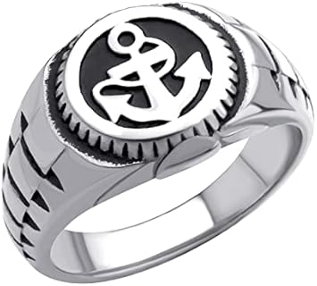 Modern Nautical Anchor Signet Ring in Stainless Steel for Men from 555Jewelry - Ring Size 8
