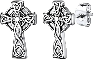 Push Back Black Cross Stud Earrings in Stainless Steel with Celtic Knot Design for Men and Women