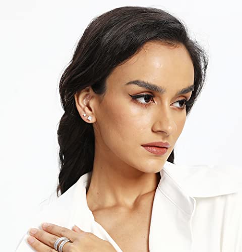 18K White Gold/Yellow Gold/Rose Gold Plated Princess Cut Square Clear Cubic Zirconia Stud Earring Pack of 5 Pairs