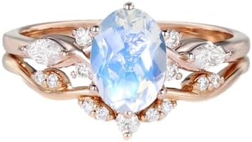 10K 14K 18K Solid Gold Oval Cut Gemstone and Moissanite Wedding Ring Sets for Women Gemstone Engagement Ring Set Bridal Promise Ring Sets Free Engraved