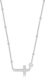 MORGAN & PAIGE Sideways Cross Necklace for Women - Demi Fine Cubic Zirconia Pendant, 925 Sterling Silver Choker, Teens, Dainty Faith Jewelry, 12 to 16 inch with Extender