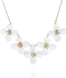 Brass Box Chain POMINA Floral Collar Necklace and Brooch for Women, Flower Design