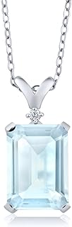 Gem Stone King 925 Sterling Silver Sky Blue Topaz and White Diamond Pendant Necklace For Women (9.37 Cttw, Emerald Cut 14X10MM, with 18 Inch Silver Chain)