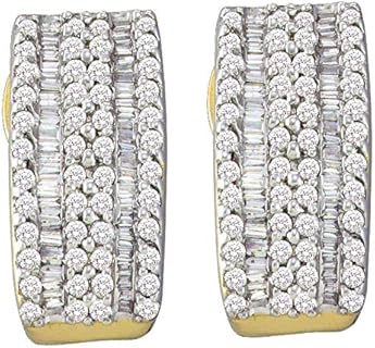 The Diamond Deal 14kt Yellow Gold Womens Round Baguette Diamond Vertical Stripe Hoop Earrings 7/8 Cttw