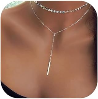 Women's Layered Alloy Bar Chain Necklace with Lobster Claw Clasp and Alloy Star Pendants by Jovono- Boho Choker Necklace