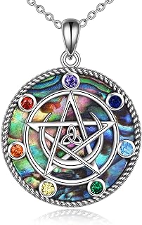 Lobster Clasp Abalone Gem Pentagram Pendant Necklace in Sterling Silver for Women and Teen Girls