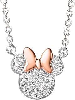 Disney Jewelry, Minnie Mouse Cubic Zirconia Pendant Necklace, Silver Plated, Pink Plated, 16+2" Extender