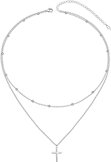 Sterling Silver Beaded Cross Necklace with Box Chain for Women, Delicate Sideways Cross Choker Design