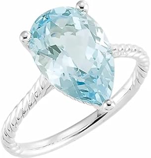 PVN JEWELS Solitaire Aquamarine Pear-Shaped Modern Engagement Rope Ring In 925 Sterling Silver