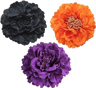 Women's Bohemia Peony Flowers Hairpin Hair Clip Flower Brooch for Travel Party Festivals (Black Orange Dark Purple)