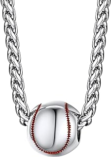 Bestyle Stainless Steel Baseball Pendant Necklace with Wheat Chain & Lobster-Claw Clasp for Men/Boys - Sports Fan Jewelry Collection