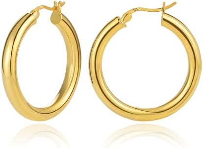 Gold Hoop Earrings for Women Trendy, 18K Gold Vermeil/14K Gold Plated Over 925 Sterling Silver Hypoallergenic Post Earrings Non Tarnish, Lightweight Dainty Statement Jewelry for Girls Mom