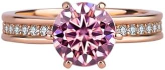 2ct Green/Red/Pink Moissanite Rings for Women Round Cut D Color VVS1 Sterling Silver Diamond Engagement Rings Moissanite Wedding Bands with Certificate