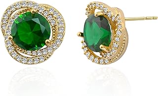 18K Gold Plated Emerald Earrings Gold and Green Earrings with Sterling Silver Stud Hypoallergenic Stud Earrings for Women Trendy