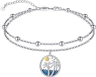 LINGBG JEWELRY Layered Anklet 925 Sterling Silver Palm Tree Ankle Bracelet Beach Anklet Flip-flop Anklet Adjustable Beach Ankle Mother's Day Jewelry Gifts for Girls