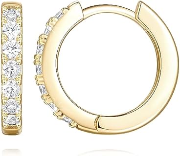NEARLAND 14K Gold Huggie Hoop Earrings for Women 14K Gold Earrings Small Gold Hoop Earrings Gold Diamond Hoop Earrings for Women with Round Cubic Zirconia,12mm 14mm 16mm