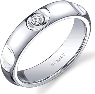 PEORA Classic Notched Solitaire Men's Cobalt Wedding Ring with Platinum-Zirconia Stone, Comfort Fit Sizes 8-13