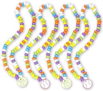 Easter Candy Necklaces, Individually Wrapped Edible Jewelry, Perfect Basket Stuffer Treats, 4 Total