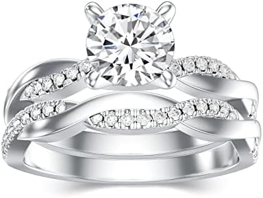10k White Gold Women's Twisted Bridal Sets with Round-Cut Moissanite Engagement Ring, Customizable in 14k and 18k Gold