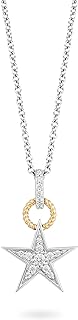Jewelili Hallmark Fine Jewelry Sterling Silver and 14K Yellow Gold 1/6 Cttw Natural White Round Diamond Star Pendant Necklace, 18" Cable Chain