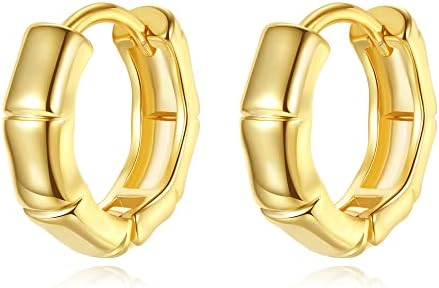 Hinged Hoop Chunky Gold Bamboo Earrings for Women and Girls - No Gemstone, Brass Metal, Hoop Design