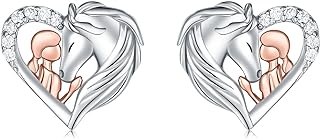 925 Sterling Silver Horse and Girl Stud Earrings for Teens Girls Hypoallergenic Heart Horse Ear Studs for Women Animal Earrings for Horse Lover Christmas Jewelry Gifts for Daughter