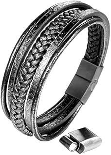Genuine Leather Multi-Layer Woven Bracelet, Handmade for Men and Women,Layered Winding Bracelet, Stainless Steel extension Buckle, Holiday Gift