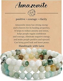 BOMAIL 3-Piece Stone Bead Bracelets with Bead Chain Design for Men and Women - 6MM Semi-Precious Stone Elastic Stretch Bracelet with Healing Energy for Balance and Confidence