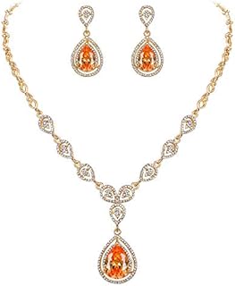 EVER FAITH Austrian Crystal Zircon Wedding Teardrop Necklace Earrings Set