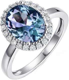 Color Change Alexandrite Ring 925 Sterling Silver June Birthstone Oval Kite Round Pear Shape Halo Cocktail Statement Engagement Ring Vintage Solitaire Three Stone Trilogy Lab Created Alexandrite Rings for Women