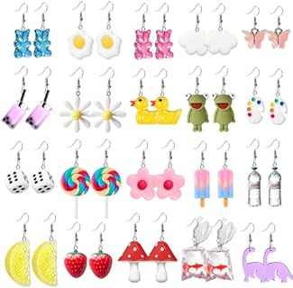 20-25 Pairs Weird Cute Earrings Drop Dangle Earrings for Women Girls Food Earrings Aesthetic Earrings Weirdcore Kawaii Funny Earrings Set