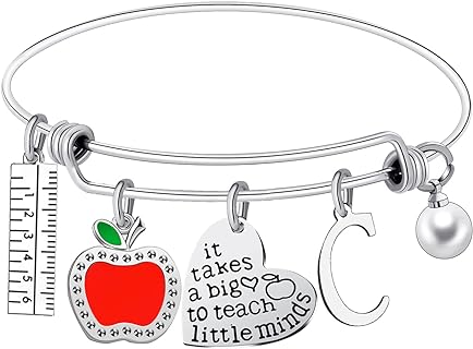 Teacher Appreciation Bangle Bracelet Teacher Appreciation Gifts Teacher Bracelet with Initial Thank You Gifts For Teachers Women Birthday Gift For Teacher