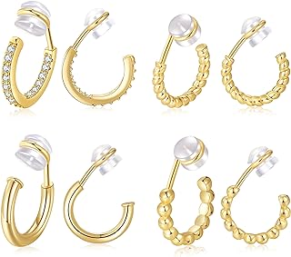 PLOMFOV Clip On Hoop Earrings for Women 14K Gold Plated Non Pierced Earrings Clip On Hoops Small No Piercing Fake Hoop Earrings
