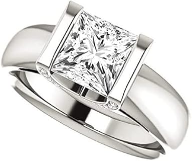 Half Bezel 14K White Gold Engagement Ring with Round Side Stones, 3 CT Princess Cut Colorless Moissanite, Ideal Gift for Women, Luxurious Bridal Set