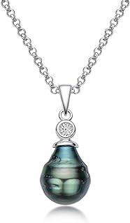 DENGGUANG Black Pearl Pendant Necklace Tahitian South Sea Cultured Baroque Pearls Necklaces with 18" Sterling Silver Chain Jewelry Gifts for Women Girls