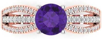 Stunning 18K White Rose Gold Solitaire Amethyst Engagement Ring with Accents - Round Cut (1.27 ct) - Ideal for Bridal, Wedding & Promise - Size 3.5