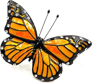 DREAMLANDSALES Elegant Crystal Accent Black & Orange Enamel Monarch Butterfly Brooches Pins