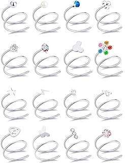 Tornito 16Pcs Double Nose Ring Hoop for Single Piercing Butterfly Lightning Pearl Ball Snake Shiny CZ Twisted Double Hoop Earring for Women 20G Silver Gold Tone