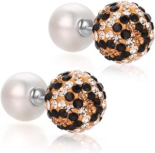 Pearl Crystal Double sided Stud Front Back Earrings for Women Girls Silver 10mm Leopard-Print Can Displace